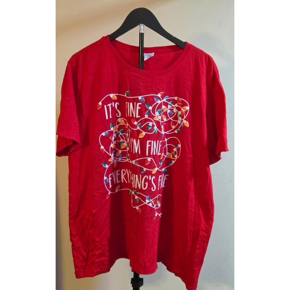 It's Fine I'm Fine Everything's Fine Funny Christmas T-Shirt Womens 3XL Red